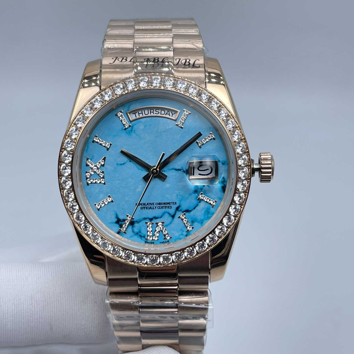 Hochwertige, luxuriöse, grüne, römische Zifferblatt-Lünette, kleiner Diamant, 36 mm, Damenuhr 2813, automatische, wasserdichte Stahluhr