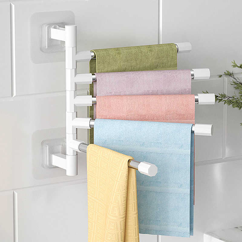 Porte-serviettes de salle de bain Porte-serviettes rotatif Space Aluminium 2/3/4/5-Bar Porte-serviettes Étagère de cuisine Papier suspendu mural L230704