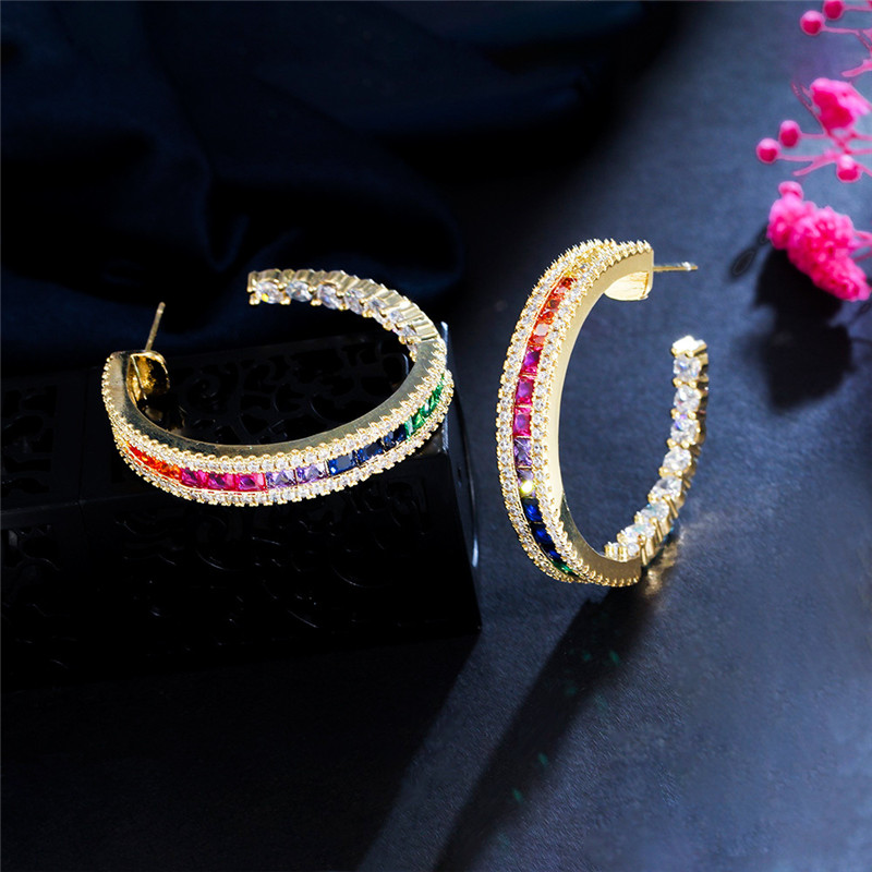 Luxury 18K Gold Colorful Designer Hoop Earring for Woman AAA Cubic Zirconia Circle s925 Sterling Silver Needle Womens Wedding Engagement Diamond Earrings Jewelry