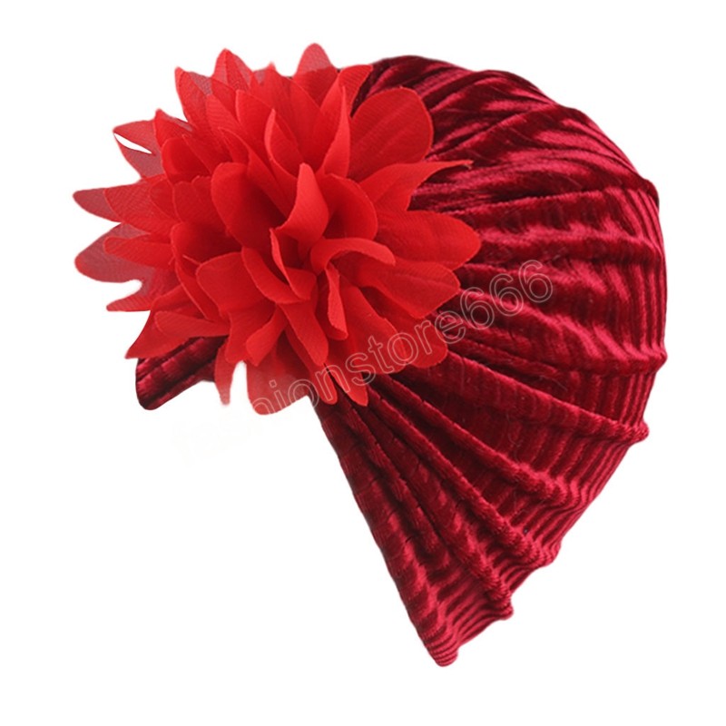 18*20 CM confortable chaud or velours nouveau-né élastique indien chapeaux mode à la main fleur bébé casquettes enfants cadeaux d'anniversaire