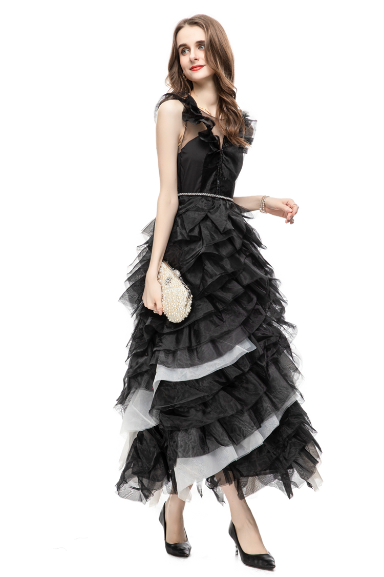 Women's Runway Dresses O Neck Sleeveless Tiered Ruffles Lolita Designer Fashion Designer Evening Party Prom Gown