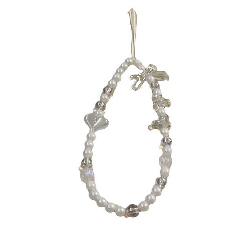 2021 Nya transparenta hjärtrundade pärlor Imitation Pearl Beaded Mobile Chain Chain Lanyard For Women Anti-Lost Accessories L230619