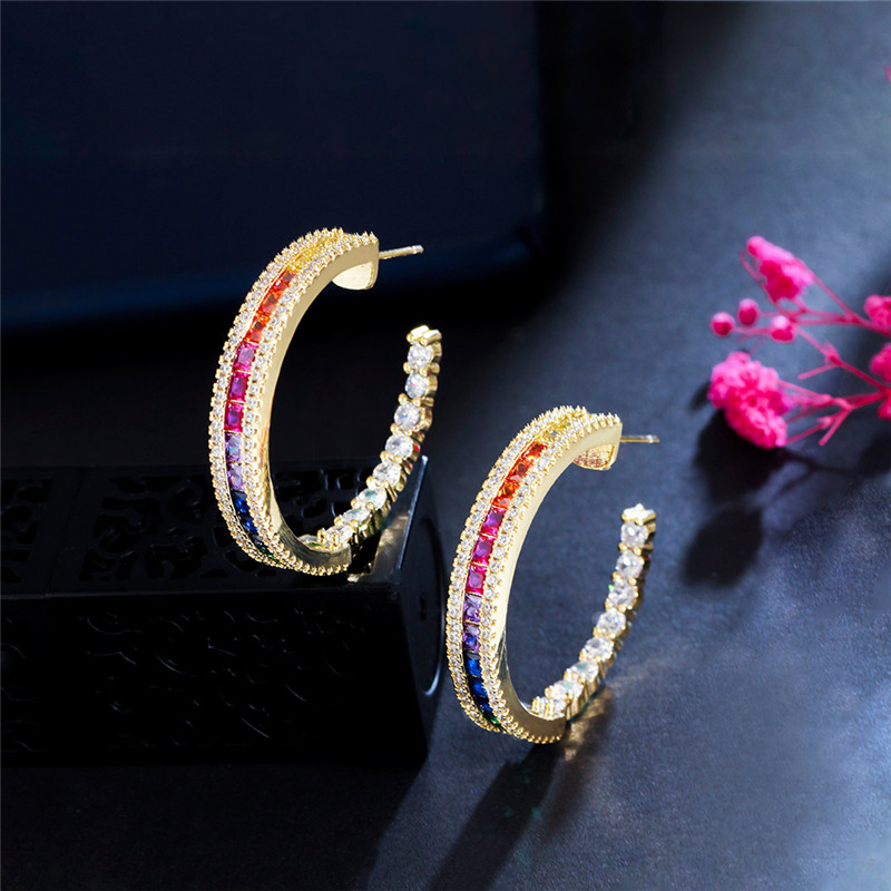 Luxury 18K Gold Colorful Designer Hoop Earring for Woman AAA Cubic Zirconia Circle s925 Sterling Silver Needle Womens Wedding Engagement Diamond Earrings Jewelry