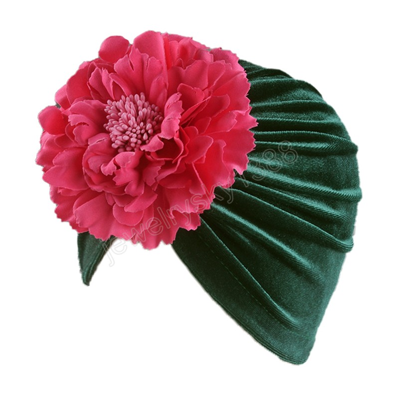 Belle automne et hiver chaud bébé chapeaux couleur unie fleur artificielle nouveau-né indien casquettes princesse Turban Photo accessoires