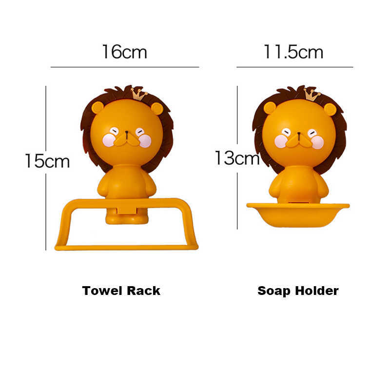 Wall-Mounted Cartoon Animals Towel Rack Bathroom Toilet Child Wall Hanging Towel Holder Lion Deer Soap Storage Tray Organizer L230704