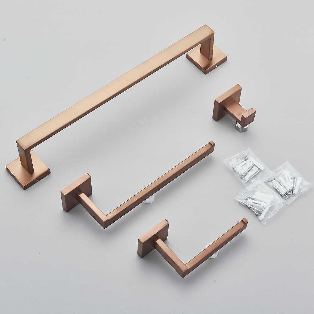 Rose Gold Bathroom Accessories Set Hardware Paper Holder Towel Bar Rack Rail Rod Robe Hook Hanger Wall Mount Brushed Rose Gold L230704