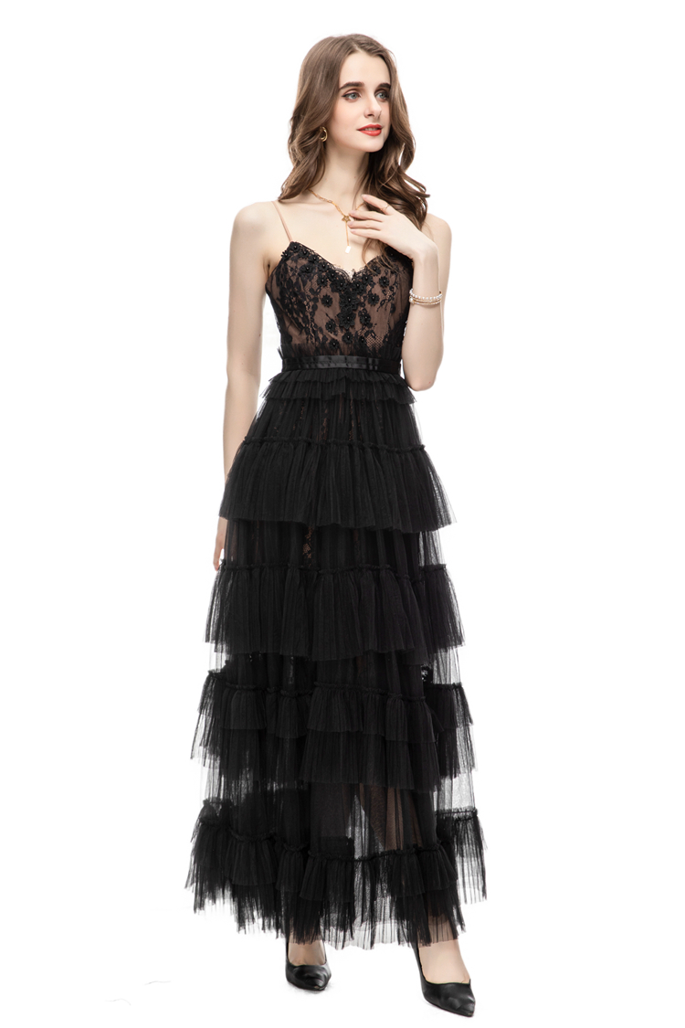 Kadın pist elbiseleri spagetti kayışları nakış korse patchwork katmanlı fırfırlar moda parti balo elbisesi