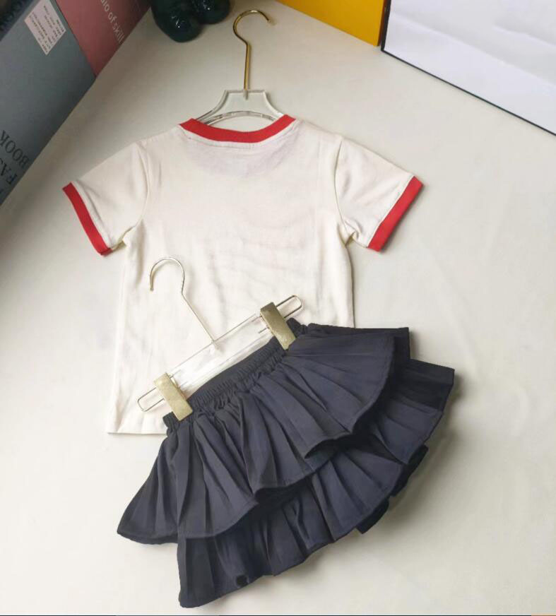 Summer Lovely Girls Brand Clothing Sets Cartoon Kids Short Sleeve T-shirts+Skirt Shorts Set Children Casual Suit Letters Printed Child Outfits