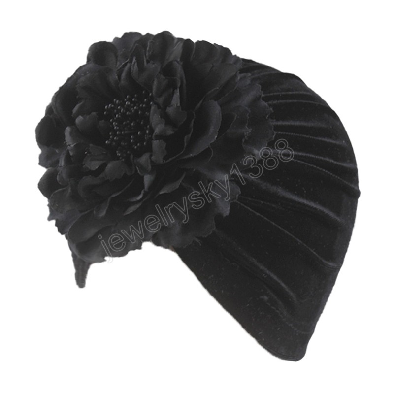 Belle automne et hiver chaud bébé chapeaux couleur unie fleur artificielle nouveau-né indien casquettes princesse Turban Photo accessoires