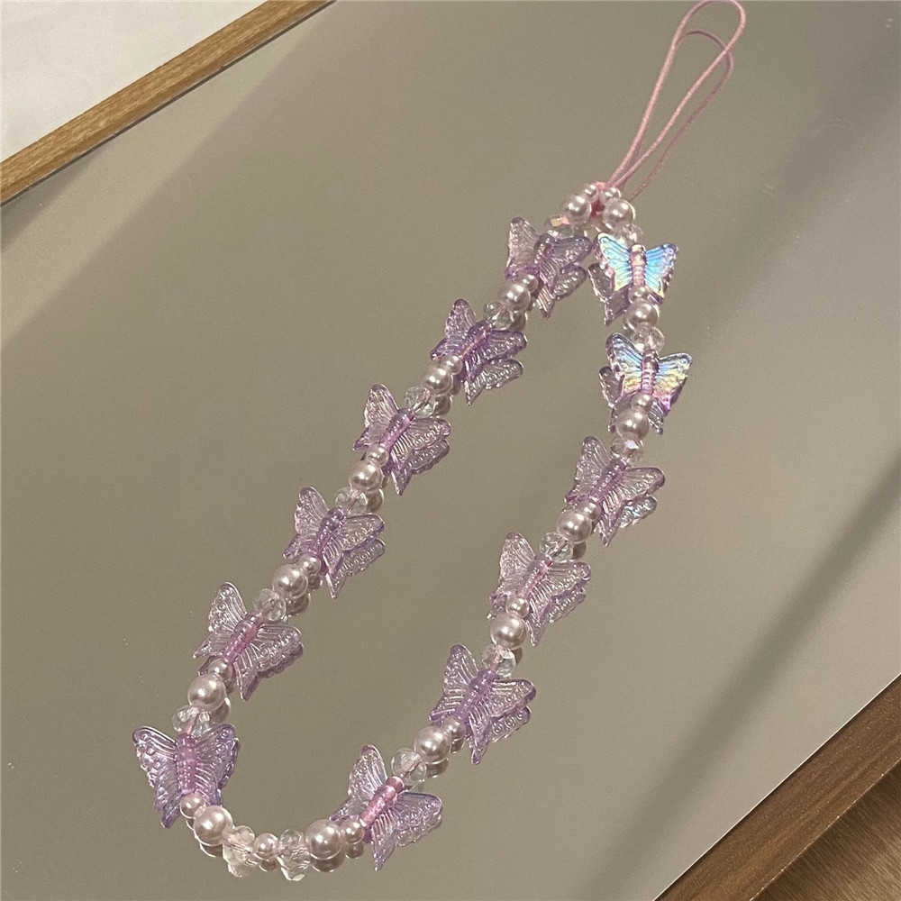 Прозрачная красочная бабочка мобильный телефон Lanyard Корейская версия Sweet Pearl Mobile Accessories Antipessesure Anti-Lost Chain