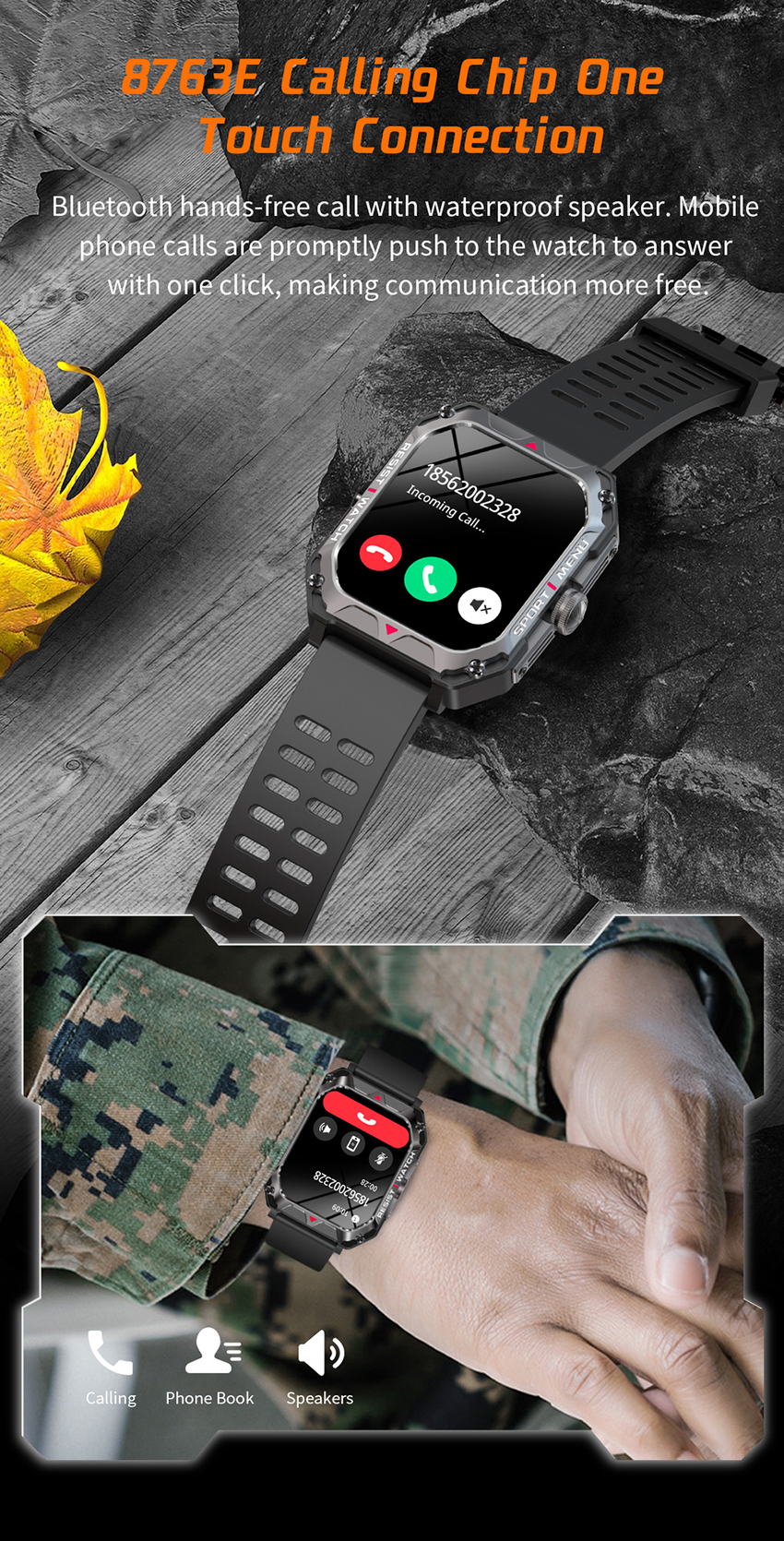 Nowy H22 Męski zegarek IP68 Waterproof Outdoor Sports Super Endurance HD Ekran Stopwatch Balarm Bartek tętno Blood Tlen Satm Smartwatch