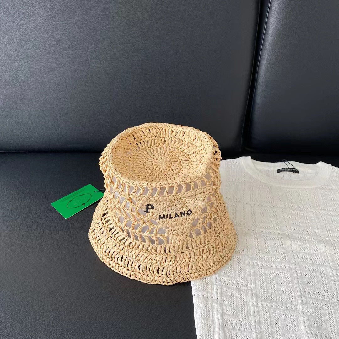 Candy fashion women designer Bucket hat summer outdoor vacation travel breathable letter embroidery hand woven straw hat