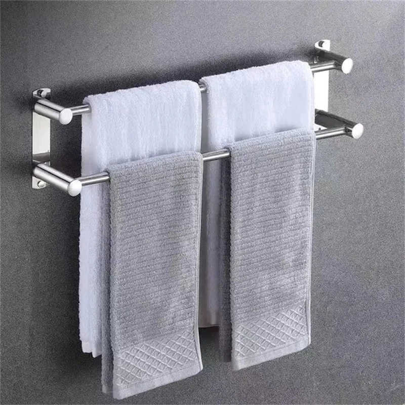 Fashion Wall-mounted Bathroom Towel Rack Bar Kitchen Toilet Wipes Hanging Shelf Adhesive Stainless Steel Towel Hanger Rack L230704