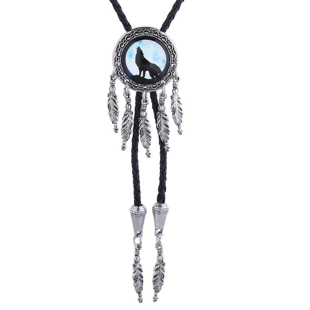 Bolo Ties Western wolf head feather Bolo tie HKD230719