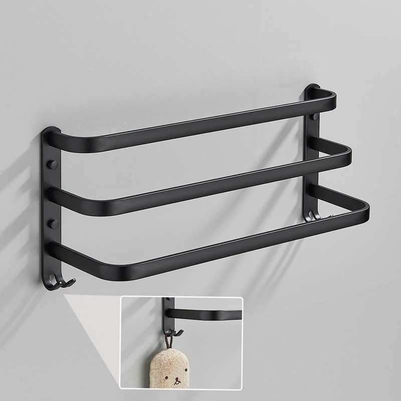 Bathroom Towel Hanger Black and White Brief Aluminum Rack with Hook Multiple Layer Wall Mounted Punch Holder Room Holder L230704