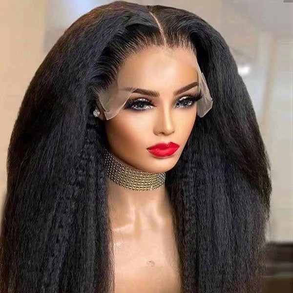 Yaki droite sans laisser de sortie brésilienne crépue droite V partie perruque perruque de cheveux humains pour les femmes noires 130% densité sans colle cheveux vierges