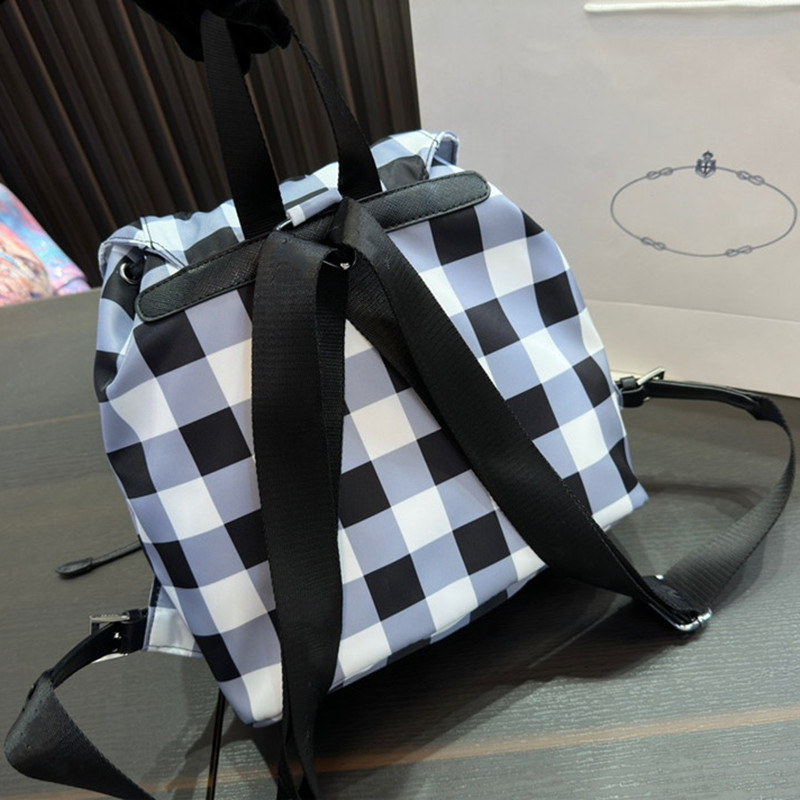 Nylon-Rucksack mit Karomuster, Designer-Rucksack mit Kordelzug, Unisex, Segeltuch, doppelte Umhängetasche, Damen, mehrere Taschen, Geldbörse, Geldbörsen