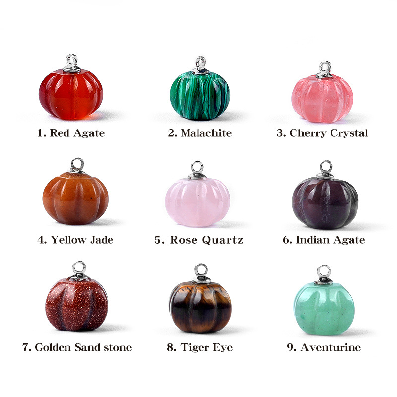 Natural Stone Mini Hallowmas Pumpkin Pendant Carving Crystal Agate Charms Halsbandörhängen gör tillbehör