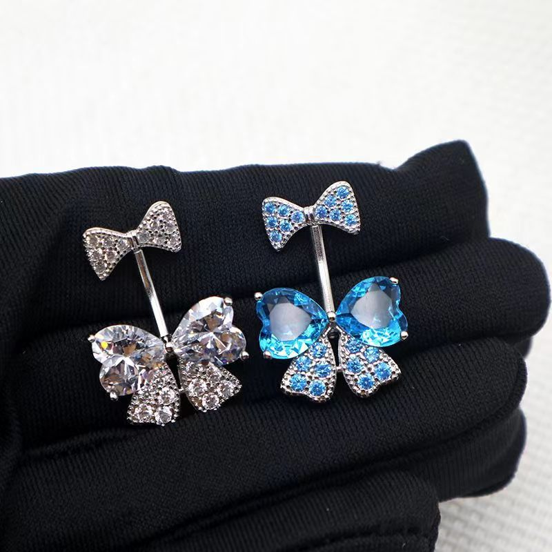 Nabel-Klingelknopf-Ringe, Schmetterling, Kristall, Schleife, Knoten, Edelstahl, sexy Piercing, Körperschmuck, Bauchnabelring für Frauen, Lila