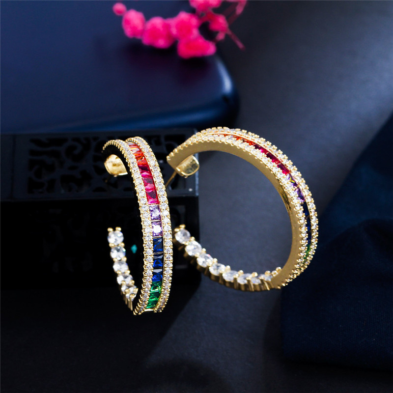 Luxury 18K Gold Colorful Designer Hoop Earring for Woman AAA Cubic Zirconia Circle s925 Sterling Silver Needle Womens Wedding Engagement Diamond Earrings Jewelry