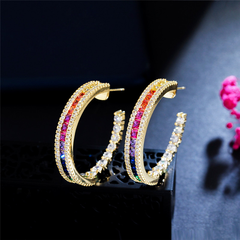 Luxury 18K Gold Colorful Designer Hoop Earring for Woman AAA Cubic Zirconia Circle s925 Sterling Silver Needle Womens Wedding Engagement Diamond Earrings Jewelry