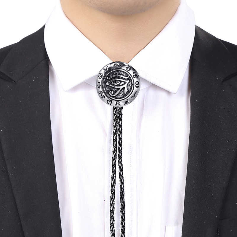 Bolo يربط عتيق الأزياء عين Horus Bolo Tie Men and Women's Leather Rope Necklace HKD230719