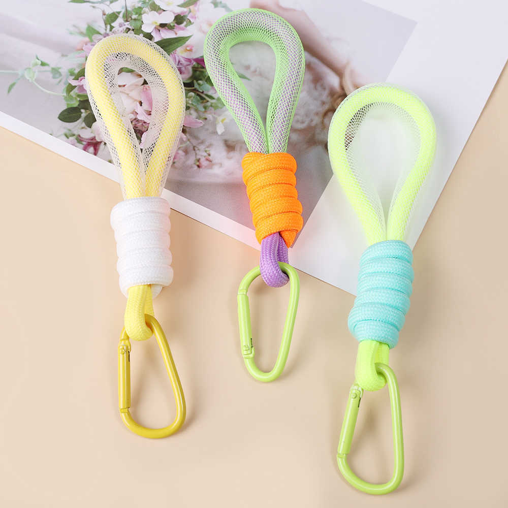 Fluorescent Mesh Lanyard For Mobile Phone Straps Buckle Bag Braided Rope Pendants Keychain Fashion Phone Decorative Accessories L230619