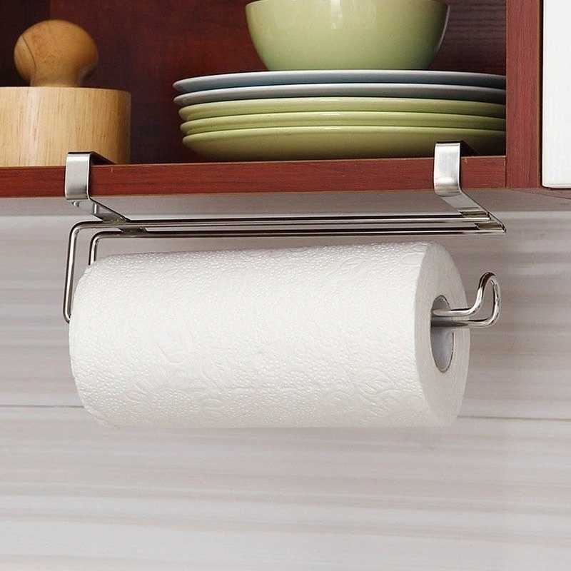 Paper Roll Towel Holder Stainless Steel Racks Under Drawer Cabinet Door Back Hanging Hook Holder Kitchen Bathroom Gadget L230704