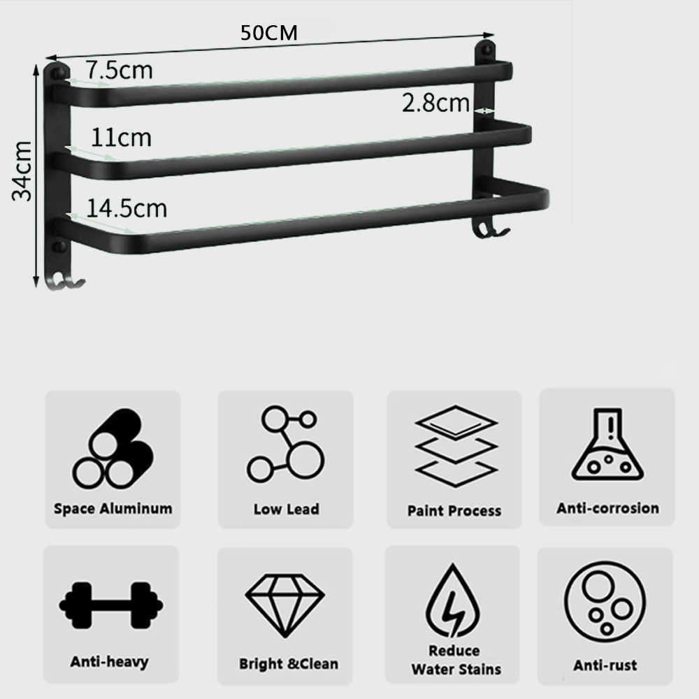 Multilayer aluminiowy uchwyt na ręcznik 30-50 cm