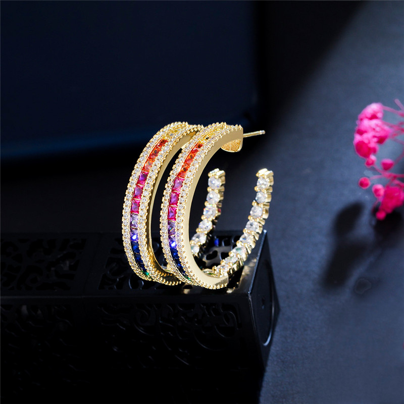 Luxury 18K Gold Colorful Designer Hoop Earring for Woman AAA Cubic Zirconia Circle s925 Sterling Silver Needle Womens Wedding Engagement Diamond Earrings Jewelry