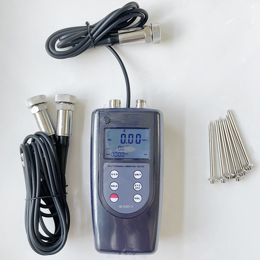 3D Multichannel Vibration Meter VM-6380-3 Tre kanal Digital Vibration Tester Analyzer Portable Vibrometer med 3 piezoelektriska givare