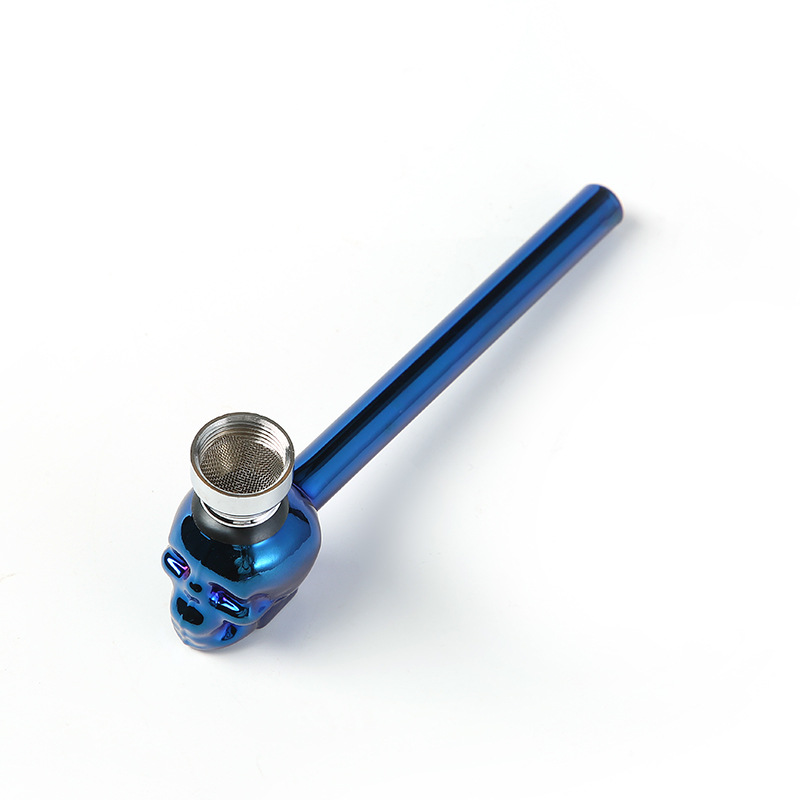 Galvanoplastia Pirex Colorido Cachimbos de Vidro Grosso Tela de Filtro Portátil Erva Seca Colher de Tabaco Tigela de Metal Suporte para Bong para Fumar Crânio Inovador Cachimbo de Água Tubo de Mão