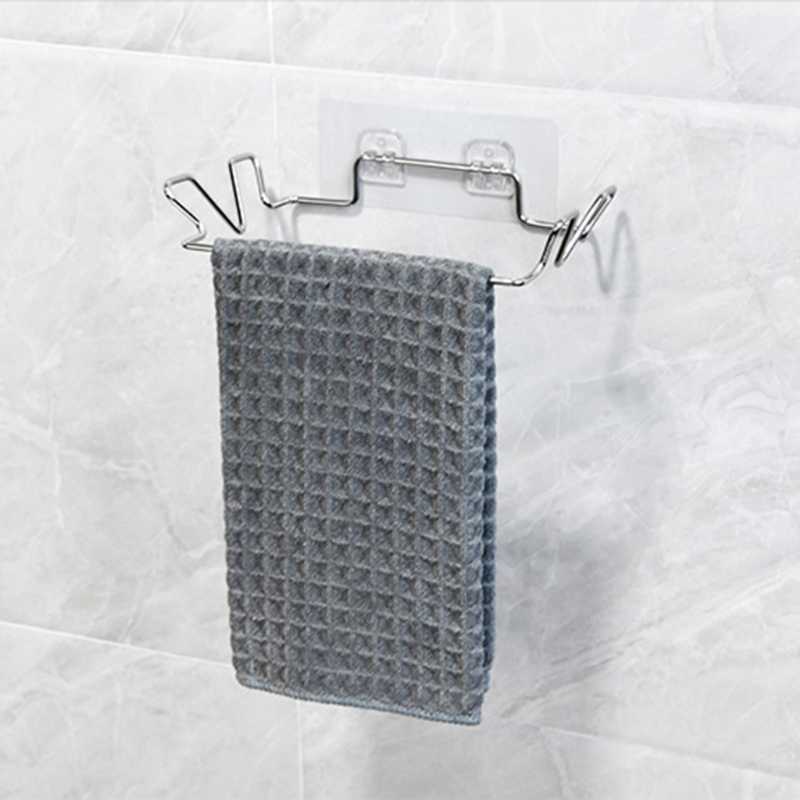 LOKI7 Wall Mounted Stainless Steel Garbage Bag Holder Adhesive Hanging Trash Rack Multifunctional Towel Hanger Kitchen Organizer L230704