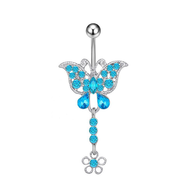 Nombril Bell Bouton Anneaux En Acier Inoxydable Bleu Cristal Poulpe Zircon Dangle Papillon Sexy Piercing Corps Bijoux Nombril Anneau pour les Femmes