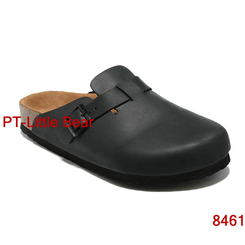 Nieuwe aankomstontwerper Boston Summer Cork platte slippers modeontwerpen lederen slippers favoriete strand sandalen casual schoenen klompen voor vrouwen mannen arizona mayari 35-46