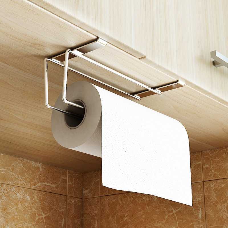 Paper Roll Towel Holder Stainless Steel Racks Under Drawer Cabinet Door Back Hanging Hook Holder Kitchen Bathroom Gadget L230704