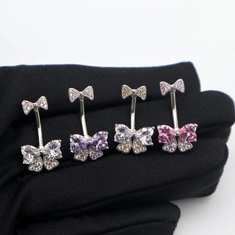 Nabel-Klingelknopf-Ringe, Schmetterling, Kristall, Schleife, Knoten, Edelstahl, sexy Piercing, Körperschmuck, Bauchnabelring für Frauen, Lila