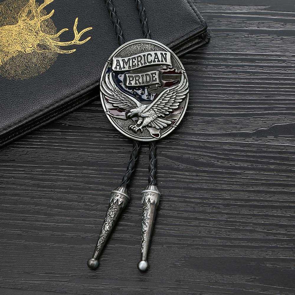 Bolo Ties America pride bolo tie for man cowboy western cowgirl lather rope zinc alloy necktie HKD230719