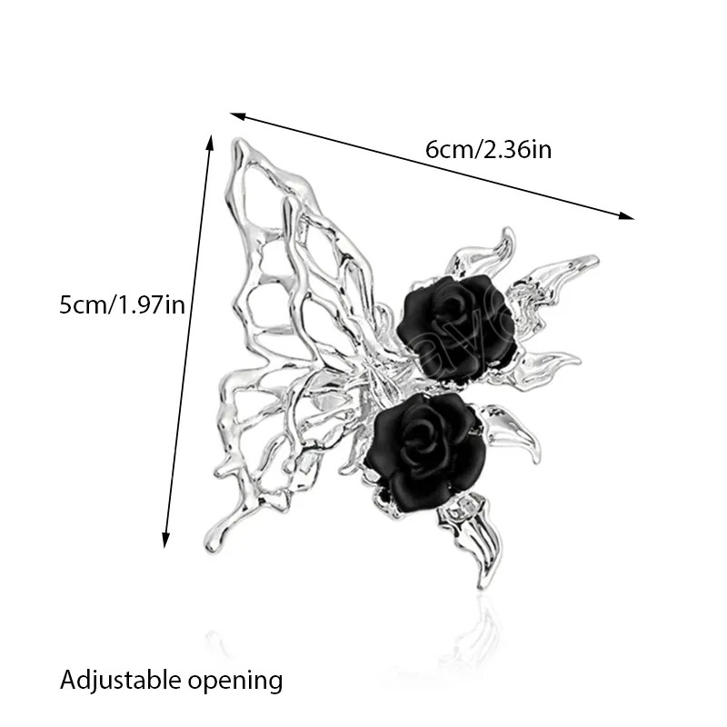 Gotisk stil fjärilsring vintage svart rosblommor ring för kvinnor flickor justerbara öppningsring party smycken gåvor