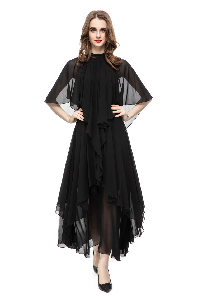 Women's Runway Dresses O Neck Cape Sleeves Ruffles Loose Design Elegant Fashion High Street Vestidos