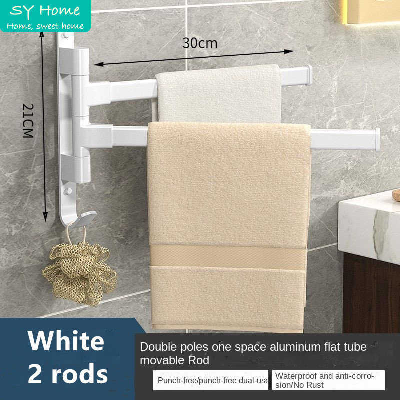 White Bathroom Towel Rack Rotatable Towel Holder Rotatable Space Aluminium 2/3/4/5 Towel Bars Kitchen Shelf Hanger Wall Mounted L230704