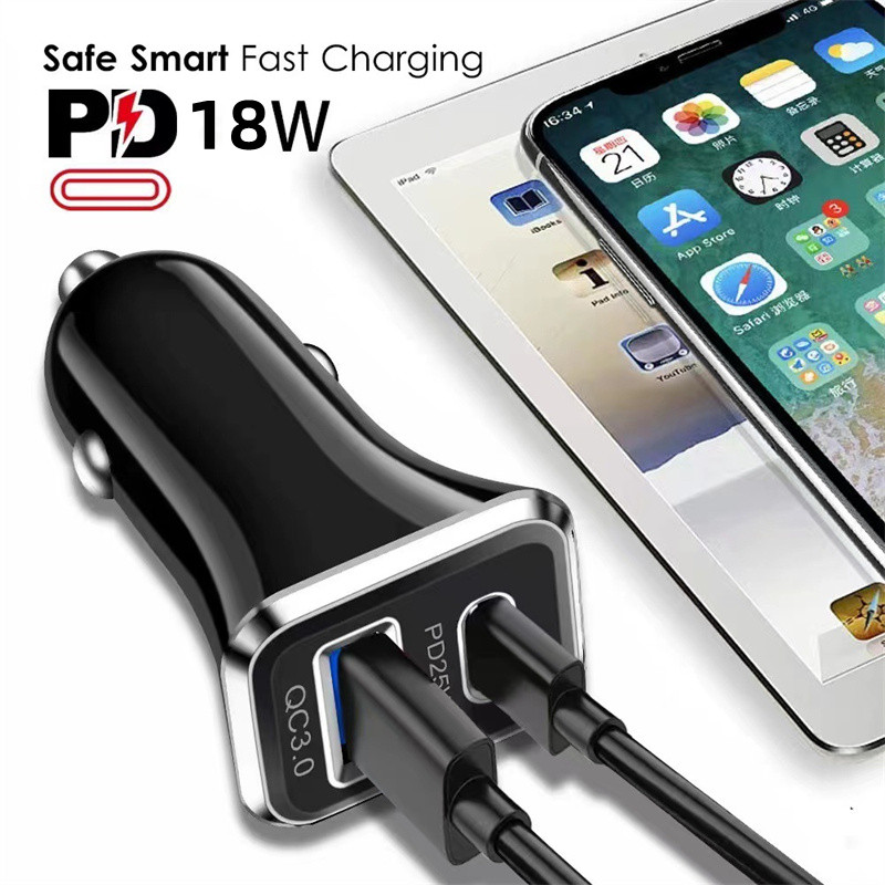 18W 2.4A PD USB Dual Ports Car Charger Auto Power Adapters For Ipad Iphone 12 13 14 Pro Max Huawei Xiaomi Android phone With Retail Box