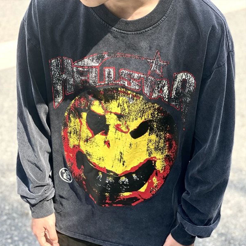 Hellstar Shirts Designer Hoodies Men Plus Sweatshirts hellstar t shirt Rapper Wash Grey Heavy Craft Unisex Long sleeve Tshirts Tops High Street Retro Women T-shirt