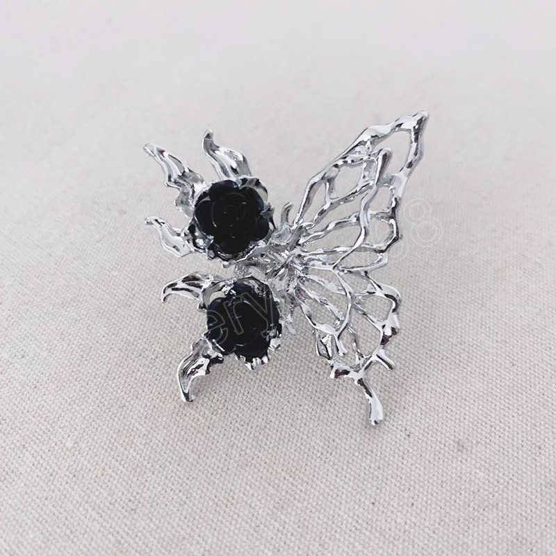 Gotisk stil fjärilsring vintage svart rosblommor ring för kvinnor flickor justerbara öppningsring party smycken gåvor