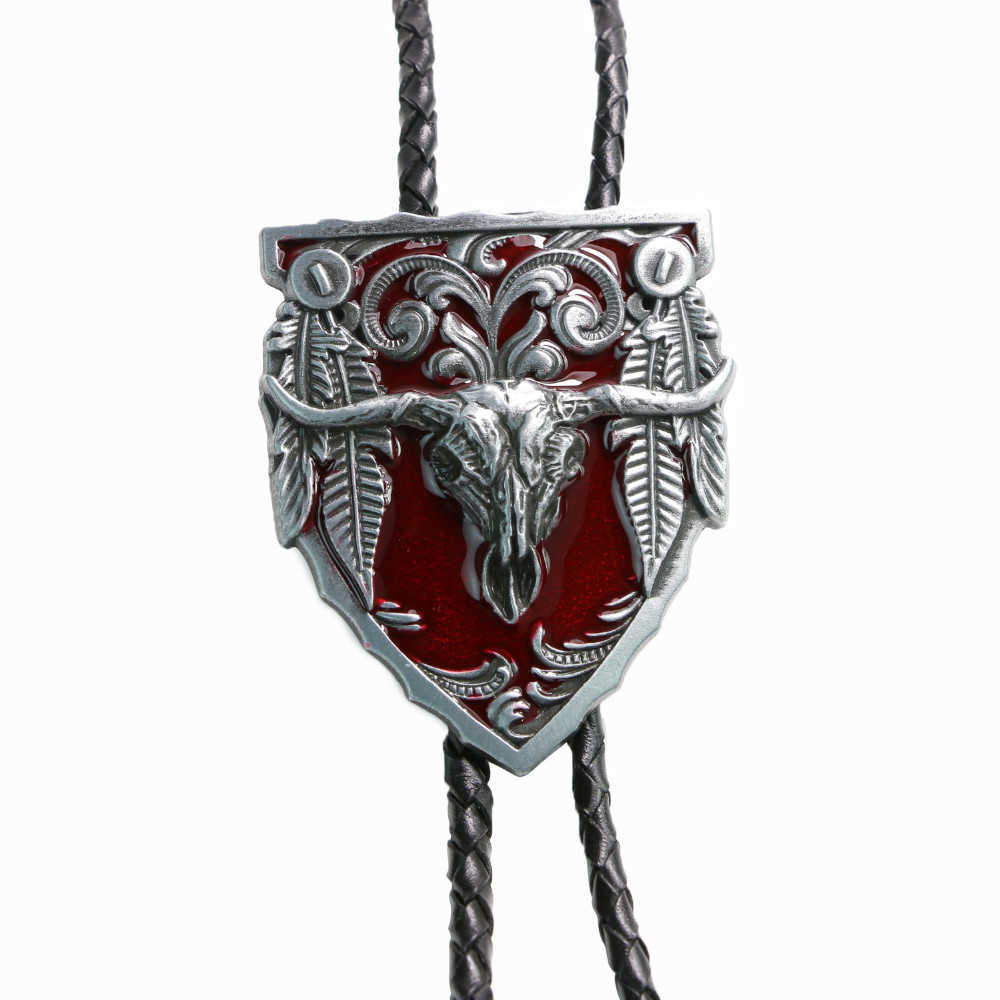 Bolo Ties Big cow head western cowboy Tang grass pattern bolo tie leather fashion pendant men and women bolo tie rope tide HKD230719