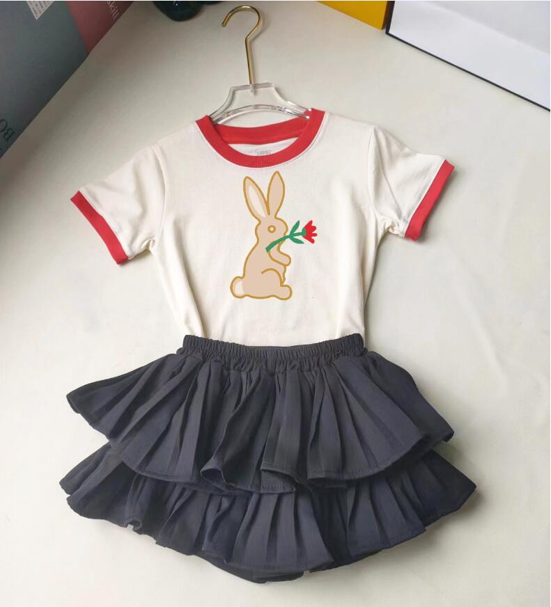 Summer Girls Brand Clothing Sets Cartoon Kids Short Sleeve T-shirts+Skirt Shorts Set Children Casual Suit Letters Printed Child Outfits