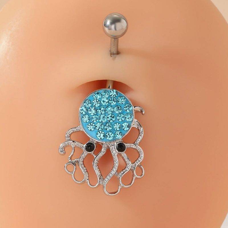 Anelli con bottone a campana ombelico Acciaio inossidabile Cristallo blu Polpo Zircone Ciondola Farfalla Piercing sexy il corpo Anello ombelico da donna