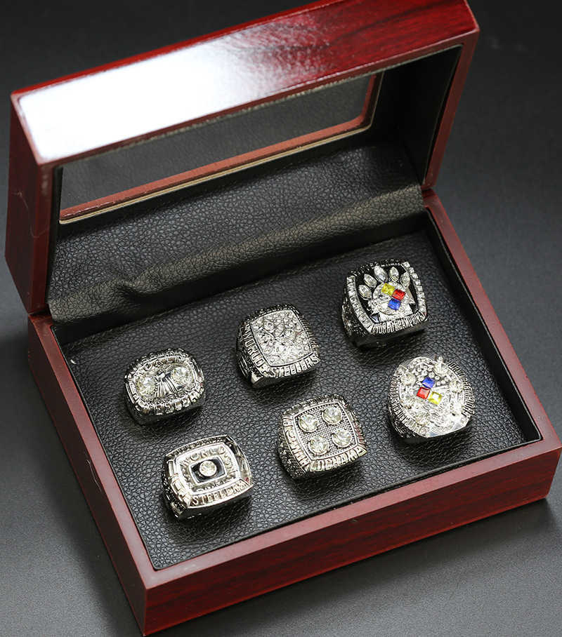 Pittsburgh Steelman 6 jaar zilveren Super Bowl Champion Ring stalen filmringset