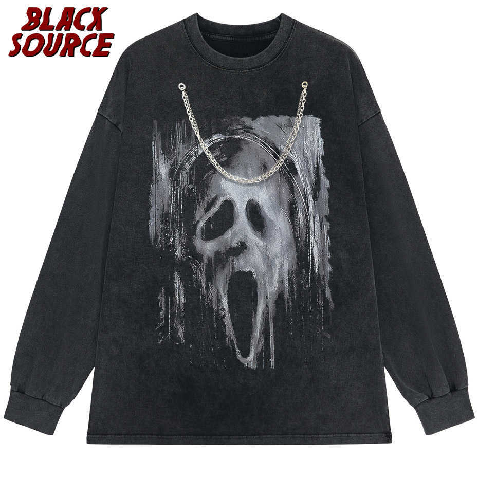 T-shirts pour hommes Hip Hop Streetwear T-Shirt Hommes Harajuku Horror Ghost Face Graphic T-shirt Coton Lavé À Manches Courtes Surdimensionné Hommes J230516