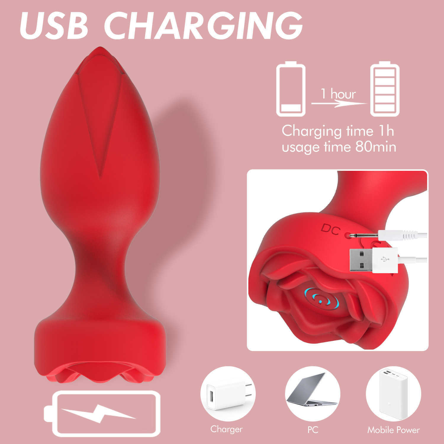 Plug vestibulaire Bangor Rose télécommandé Shaker mâle et femelle adulte